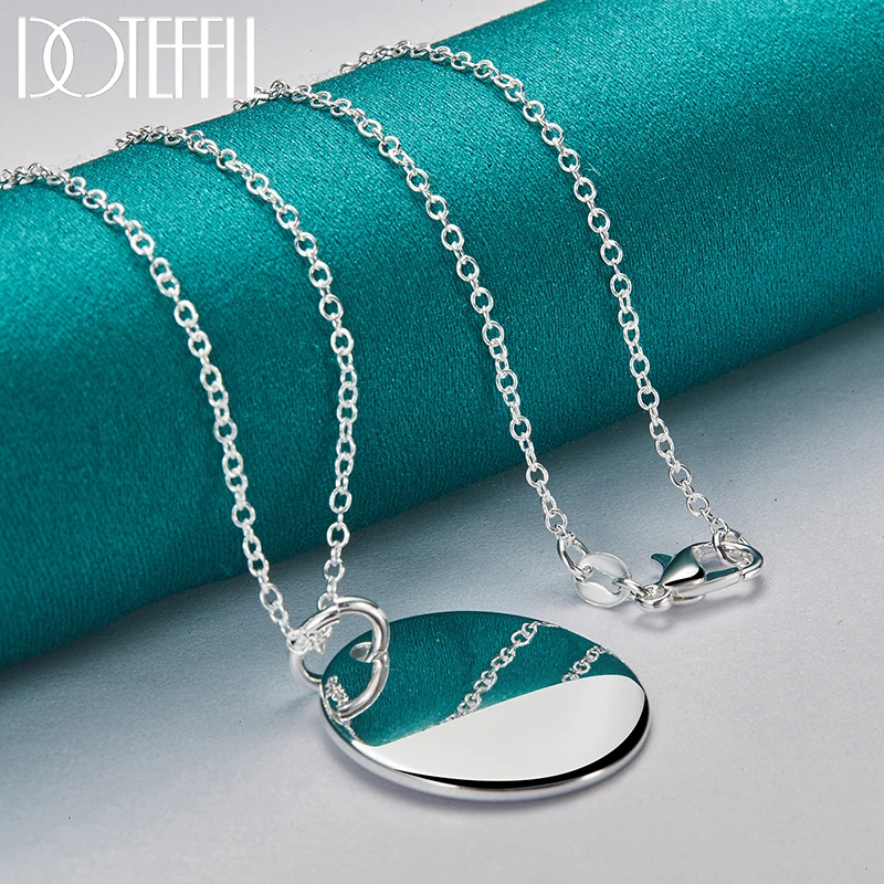 DOTEFFIL 925 Sterling Silver Round 925 Label Pendant Necklace 16-30 Inch Chain For Women Brand Jewelry Wedding Engagement Gift