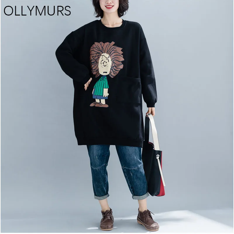 

2019 Autumn Korean Style Harajuku long Hoodie Moleton Feminina Sweatshirt Streetwear Women Animal Printplus Size Hoodie 5xl