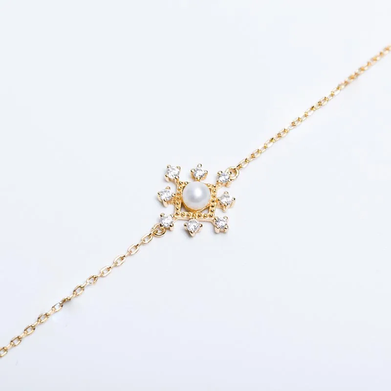 

LAMOON 925 Sterling Silver Pearls Bracelet Simple Designer Fine Jewelry 14k Gold Plated 2019 LMHI060