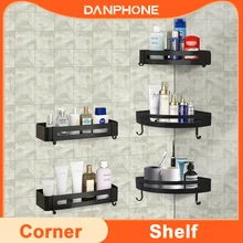 DANPHONE Bathroom Shelf Organizer Shower Storage Rack Black Corner Shelves Wall Mounted Aluminum Toilet Shampoo Holder No Drill