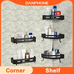 DANPHONE Bathroom Shelf Organizer Shower Storage Rack Black Corner Shelves Wall Mounted Aluminum Toilet Shampoo Holder No Drill