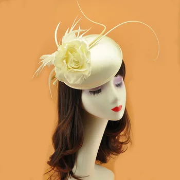 

Ivory Fascinator Hat Hair Clip WOmen Satin Flower Feather Headwear 2019 Bride Wedding Cocktail Church Party Hair Accessories New