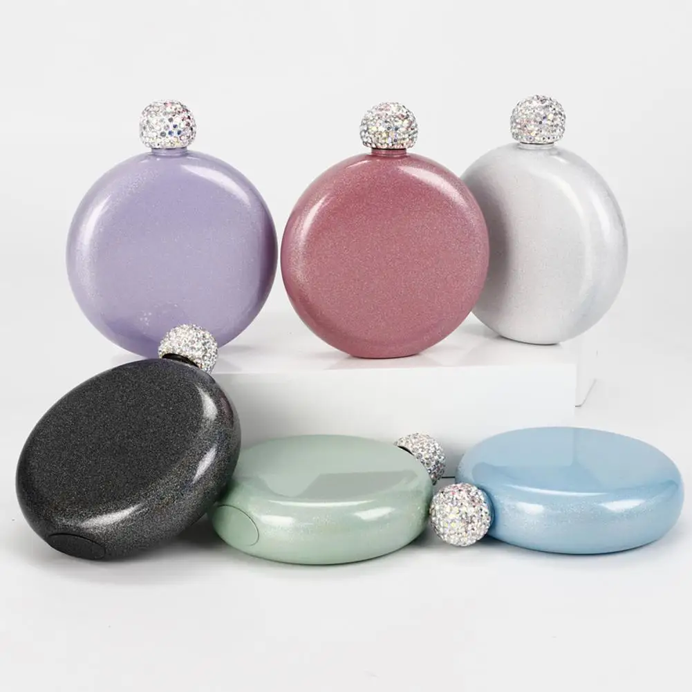 140ml 304 Stainless Steel Women's Hip Flask Whiskey Wine Pot Leak-Proof Faux Crystal Lid Alcohol Flasks for Drinkware Supplies |