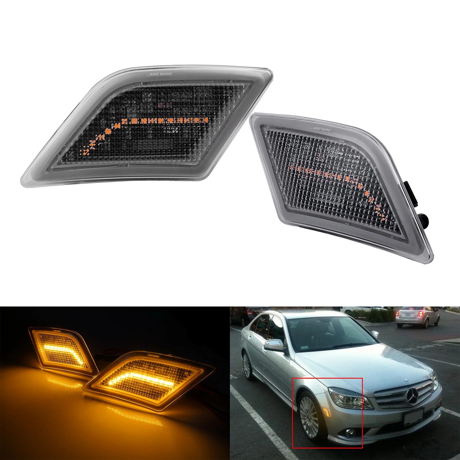 

ANGRONG 2X подходит для Mercedes C350 AMG C63 08-11 SL65 05-07 Светодиодный Боковой габаритный индикатор янтарсветильник