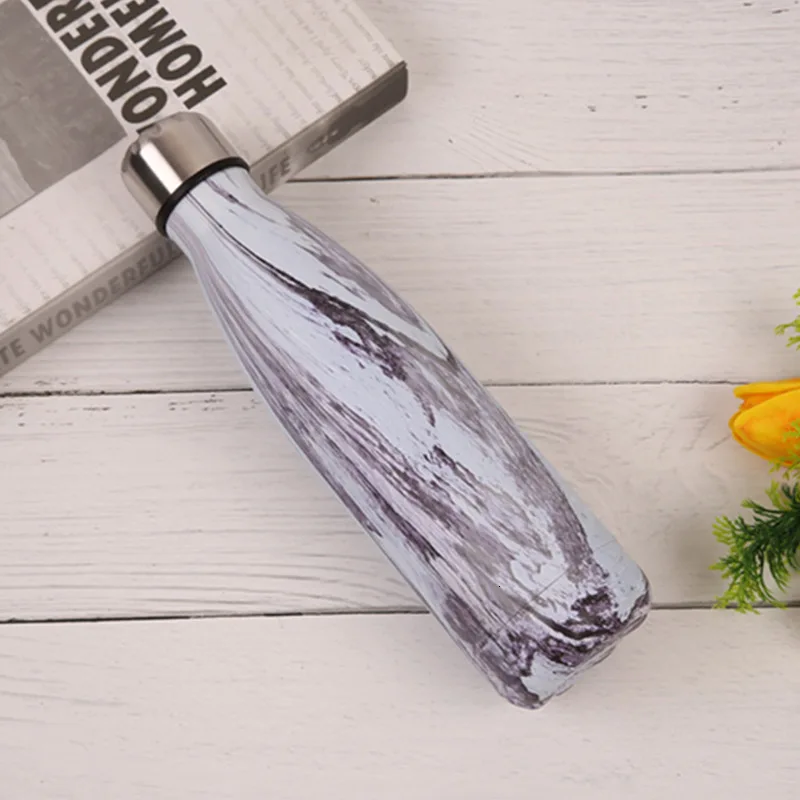 Creative Wood Water Bottle BPA Free Insulated Cup Stainless Steel Thermos Vacuum Flask Protein Shaker Travel Mug Drink Bottle