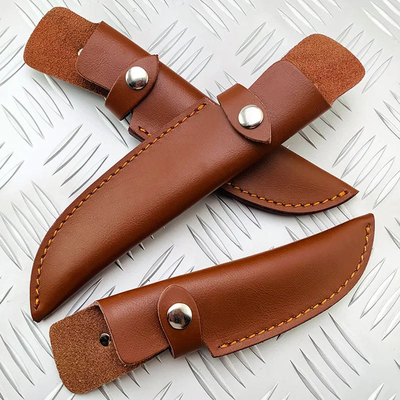 Cowhide Leather Scabbard Outdoor Pocket Knife Cover Case Fixed Blade