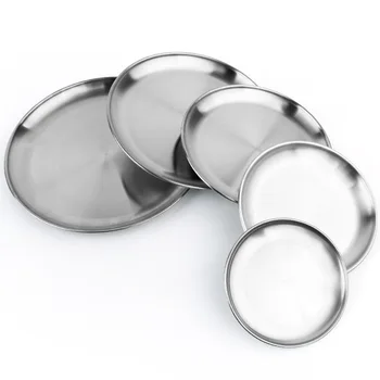 

14-26cm Outdoor Stainless Steel Fruit Plate BBQ Tableware Round Picnic Dinner Dish Serving Plates