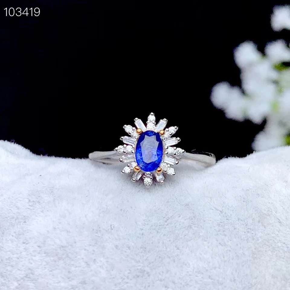 

Fashion grace round Sun flower Natural blue sapphire Ring S925 Silver Natural gemstone Ring Women girl party gift fine Jewelry