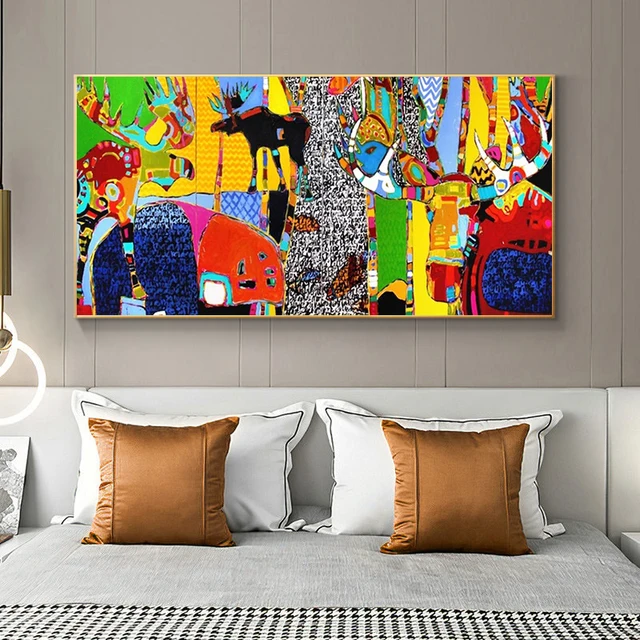 Colorful Abstract Oil Painting of Animals Printed on Canvas 3