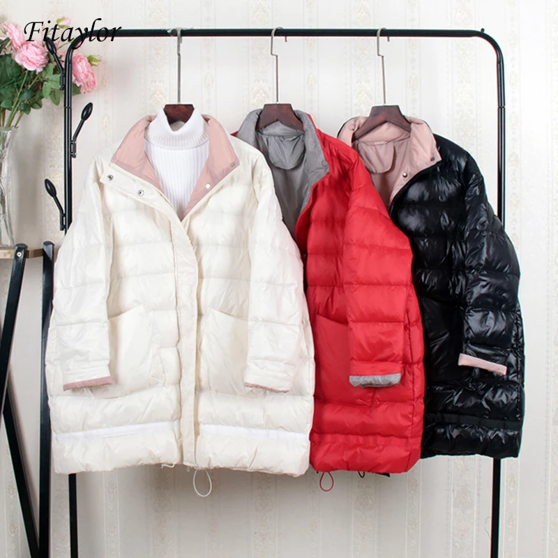 

Fitaylor Winter Long Ultra Light Duck Down Jackets Women Thick Warm Coat Loose Jacket Female Snow Parkas Big Pockets Overcoat