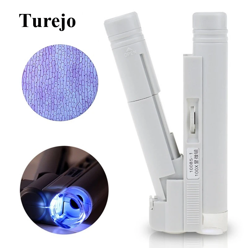 

Handheld Pocket Microscope 80X 100X Mini Portable Microscope LED Light Foldable Jewelry Magnifier Magnifying Loupe Microscopio