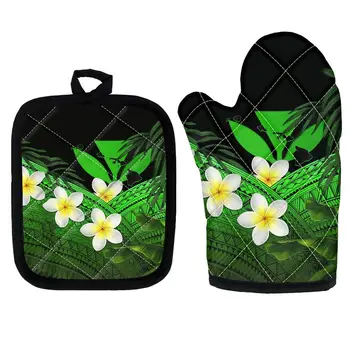 

Hawaii Kanaka Maoli Polynesian Green Cooking Oven Gloves for Microwave BBQ Cooking Baking Grilling Sets of 2 Resistant Hot Pads