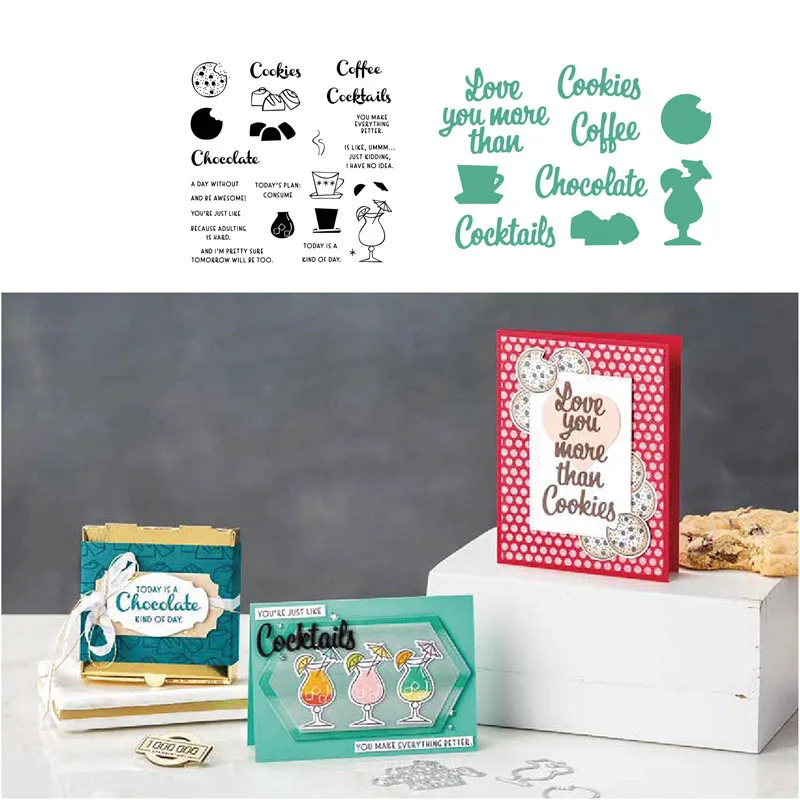 

Cookies Coffee Clear Stamps and Cutting Dies Stencils for DIY Scrapbooking Dies Cut Paper Crafts Making Photo Album Decoration