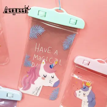 

AEQUEEN Korean Cute Cartoon Pouch Bag Women's Waterproof Cell Phone Case Clear PVC Coin Purse Card Holder Storage Case