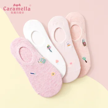 

Caramella New Summer Sock Women Cute Kawaii Ankle Cotton Invisible Breathable Comfort Embroidery High Quality Female Sox 4pairs