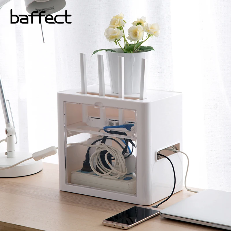 

Baffect Plastic Router Storage Box Cable Storage Box Protection Shell Double Layers Power Strip Wire Managemen Socket Organizer