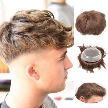 

Indian Human Hair Men Toupee Durable Nature HairlineHair Toupee Density 130% Hair Prosthesis Men Wig Hair Piece System Toupee