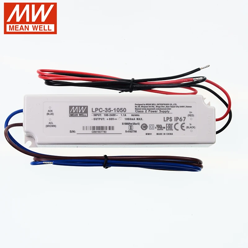 LPC-35-1050 хорошо импульсный источник питания 110 V/220 V AC до 9~ 30V DC 1050mA 31,5 W водонепроницаемый IP67 Светодиодный драйвер