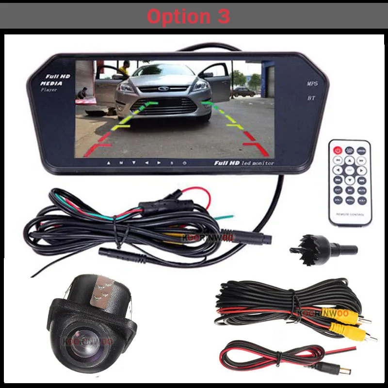 Option 3 Koorinwoo комплект парковки 7 дюймов автомобильное зеркало с монитором TF USB слот Bluetooth MP5 FM автомобильная камера заднего вида видео вход помощь - Цвет: Option 3