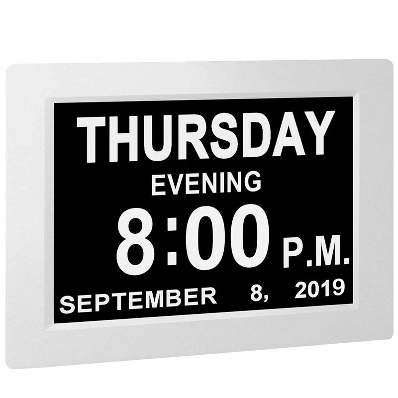 

New Digital Calendar Alarm Day Clock - with 8 inch Large Screen Display, Am Pm, 5 Alarm, for Extra Large Impaired Vision People,