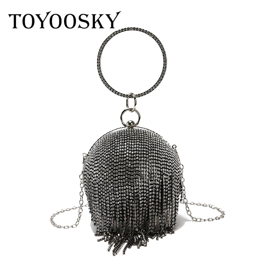 Женская сумка TOYOOSKY модная женская вечерняя с круглой бахромой и стразами сумочка