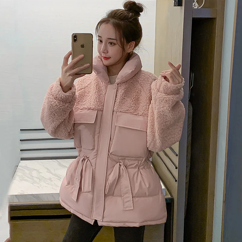 

Photo Shoot 2019 Winter New Style ke li rong Lambs Wool Thick down Jacket Cotton Overcoat Women Jacket Overcoat Warm
