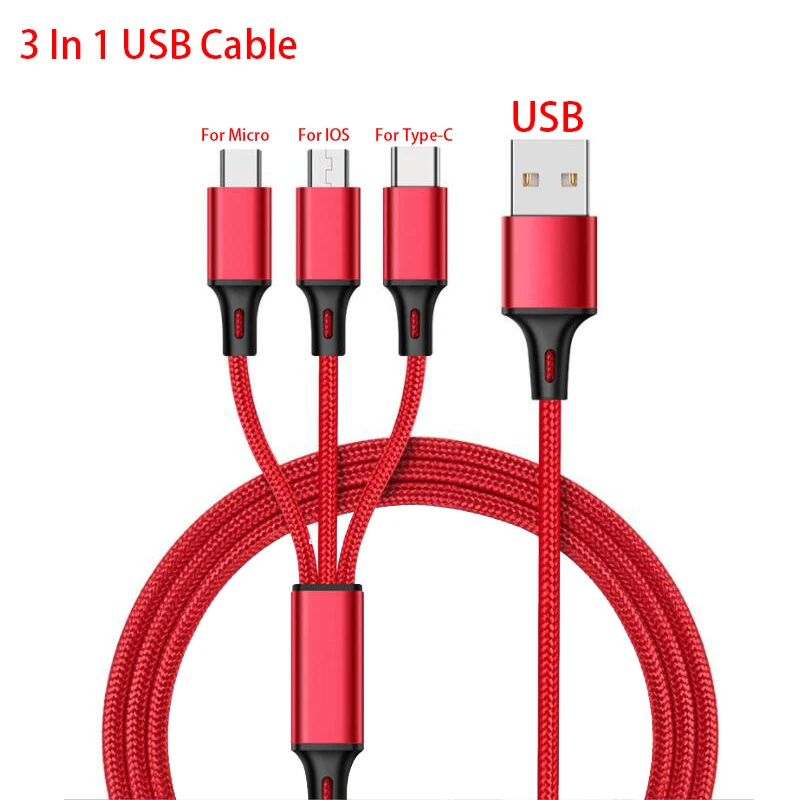 Hot Sell 3 in1 Data USB Cable For iPad Tablet For iPhone Phone For Android Phone Type C XiaoMi Huawei Samsung Fast Charger Wire