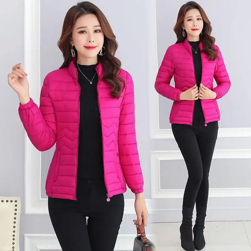 Осенние и зимние базовые теплые куртки для женщин, новая мода, корейский стиль, повседневные хлопковые парки, женская верхняя одежда, пальто, большие размеры P124 - Цвет: Rose Red