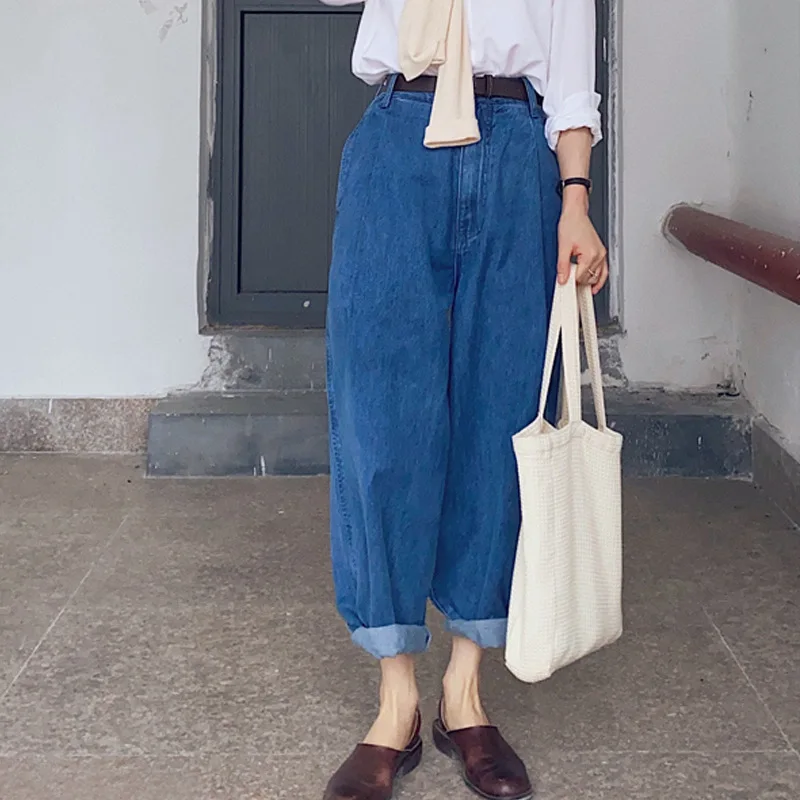 

Denim banana pants! Three-dimensional retro silhouette high waist loose jeans women's cropped casual pants