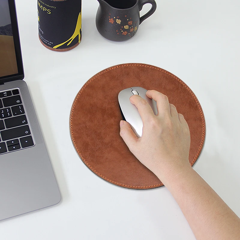 Round 20cm PU Mouse Pad  Leather Mouse Mice Pad Mat Smooth Surface Non-slip Computer Mouse Pad Cap Desk Mat Pads Non-Slip Rubber