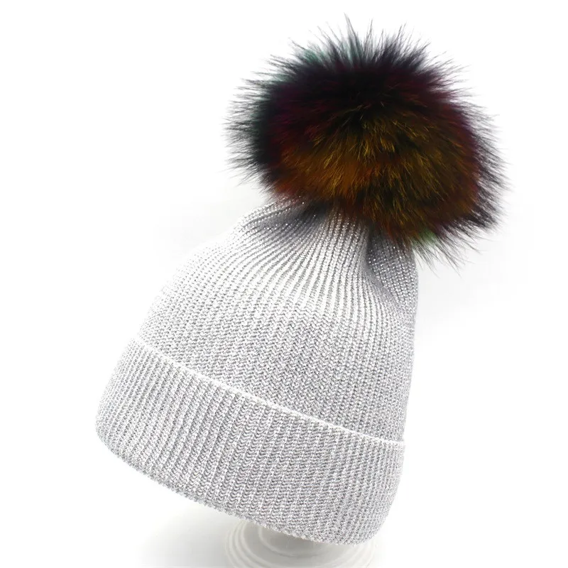 Ditpossible новые модные серебряные вязаные шапочки skullies шапки для женщин зимние шапки из натурального меха полосатая шапка gorro Женская - Цвет: white