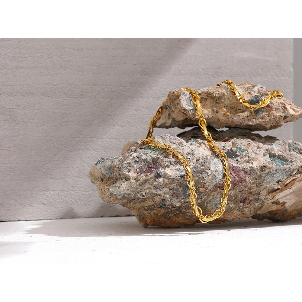 Stainless Steel Snake Chain Necklace Statement Texture Metal 18 K Collar Necklace - Image 2