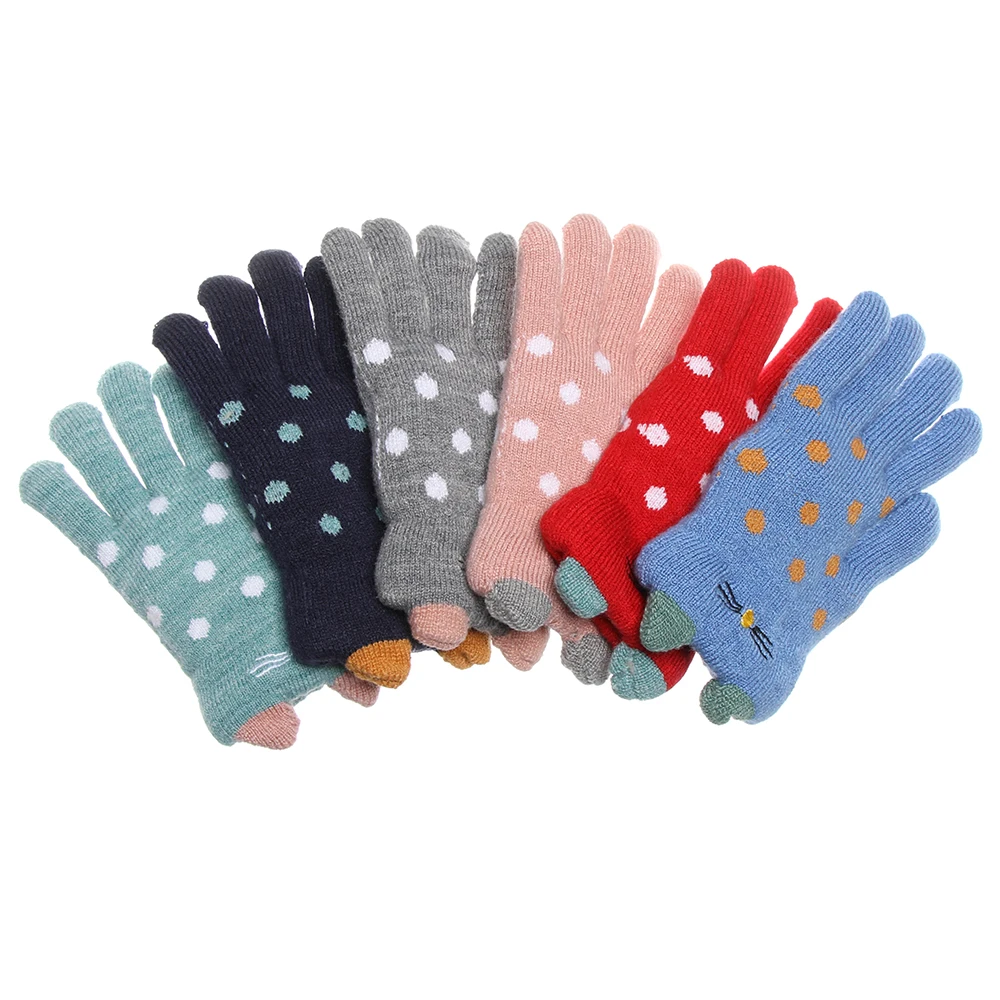 Милые Мультяшные перчатки для детей от 4 до 7 лет зимние теплые вязаные перчатки для мальчиков и девочек детские бархатные толстые перчатки с кошачьими ушками