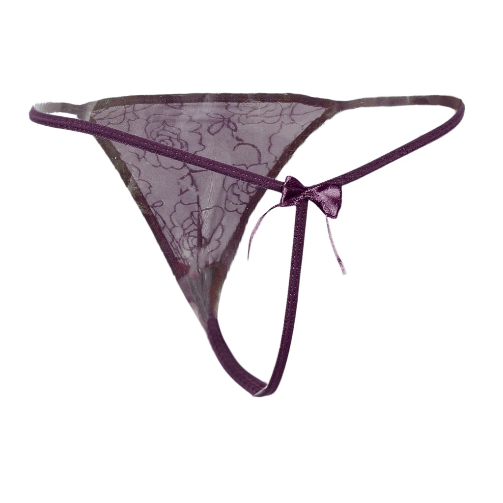 Women's Soft Breathable Cotton Sexy Thongs Briefs See Through Panties Underwear G-String Low-Rise Bow Lingerie