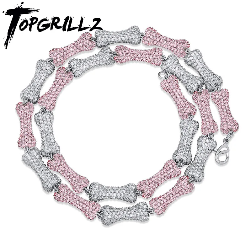 TOPGRILLZ 9 мм AAA кубический цирконий ожерелье Iced Out Циркон костяная цепочка на шею для