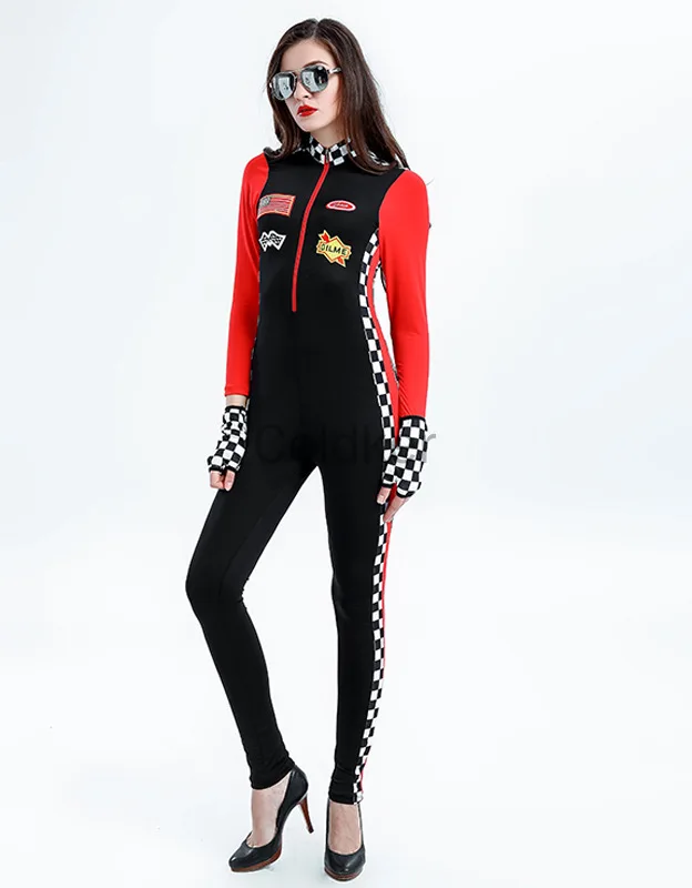 Женский костюм гоночного водителя Miss Racer сексуальный черный автомобиля с длинным