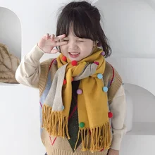 155cm Autumn Winter unisex kid big tassel pompom cashmere scarf baby neck warmer scarves soft handfeeling snood