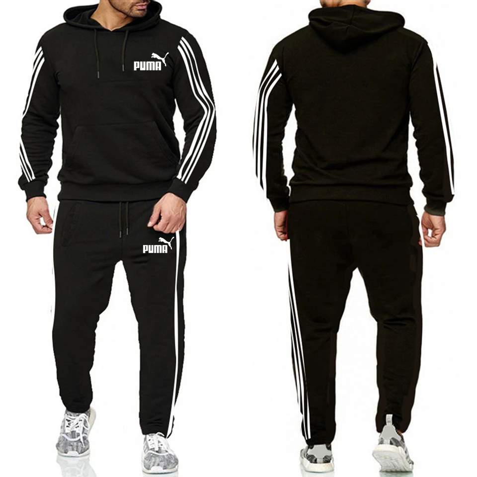 

2020 brand autumn and winter new casual sportswear men's 2-piece striped hooded sweatshirt and pants sportswear suit EU size M-X