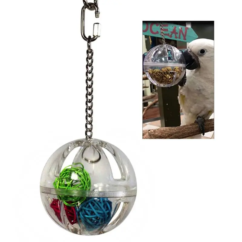 Жевательная игрушка для попугаев, подвесной мячик для кормушки с шариками внутри, клетка для птиц, акриловая подставка C63B