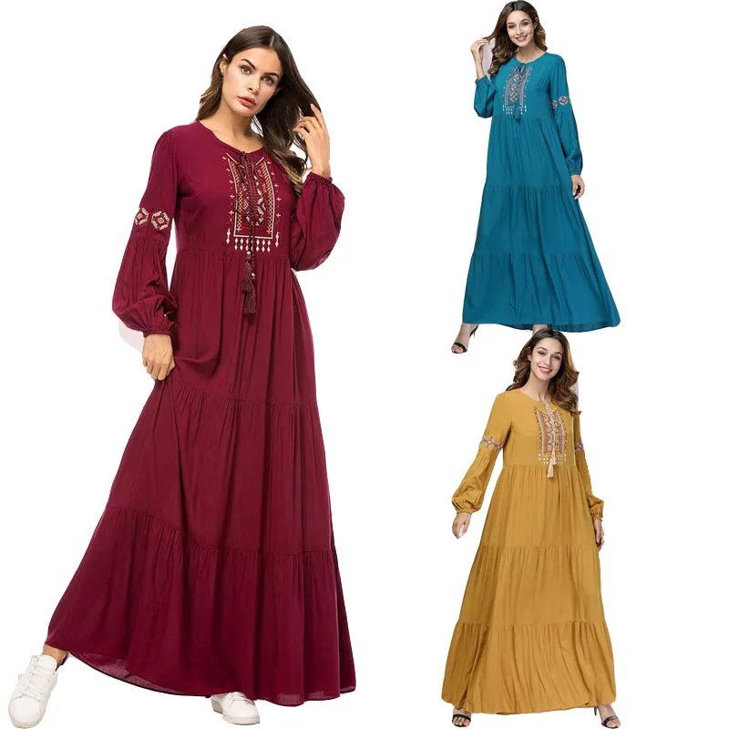 Мода кафтан для женщин Турецкая мусульманская вышивка свободное кружевное платье вечерние платья осеннее платье большой размер gawnmalayasia jilbaw