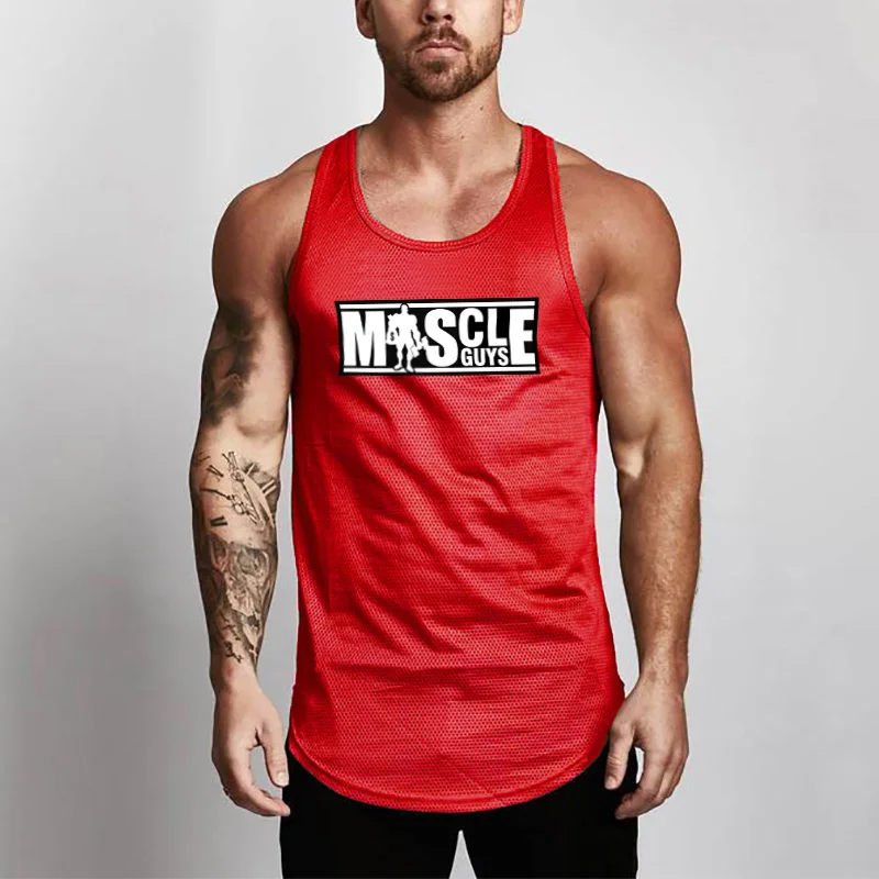 Летние спортивные майки для мужчин s майки рубашки, оборудование для бодибилдинга фитнес мужские сетчатые Стрингер майки Топ брендовая одежда - Цвет: Красный