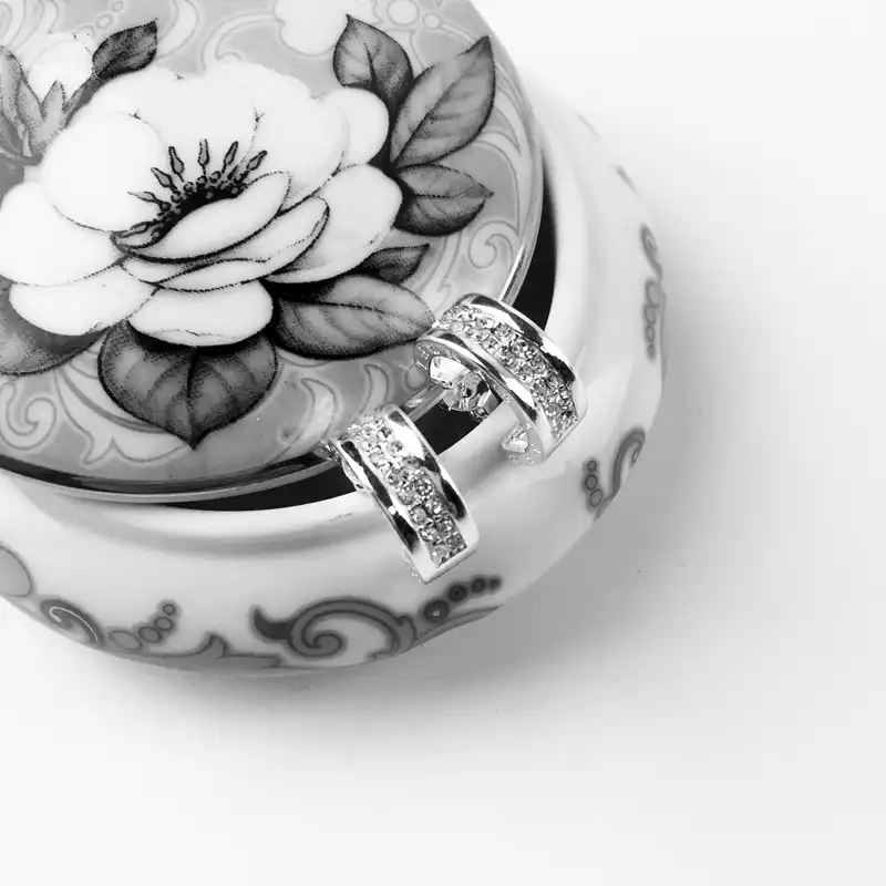 Серьги-кольца для женщин Pave White Cubic Zirconia 925 пробы модные круглые ушные ювелирные украшения подарки оптом