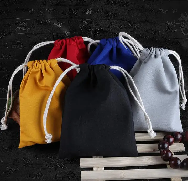 20 Pcs/lot High Quality Colourful Cotton Linen Bags Drawstring Gift Pouches For Jewelry Makeup Christmas Packaging Can Make Logo