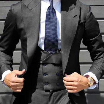 

Slim Fit Suit Men 3 Pieces Business Casual Notched Lapel Groomsmen Green/Grey Tuxedo for Wedding Suits ( Jacket + Vest + Pants )
