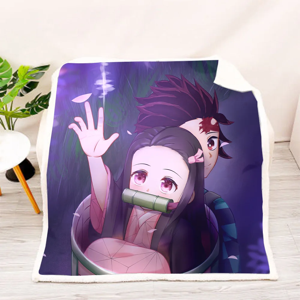 Аниме 3D Demon Slayer рисунок Флисовое одеяло с полным принтом носимое для