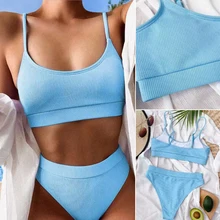 High Waist Bikinis Swimsuits Women Push Up Swimwear Ribbed Strap Bathing Suit Biquini Brazilian Bikini High Waist Bikinis Swimsuits Women Push Up Swimwear Ribbed Strap Bathing Suit Biquini Brazilian Bikini