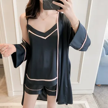

Smmoloa 3 Piece Silk Robe Women Silk Pajamas Set satin pajama sets