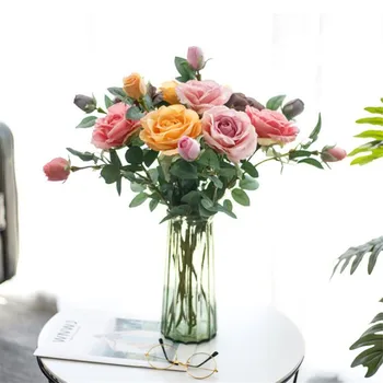 

11Pcs Fake Korean Rose (2 heads/piece) 26.38"Length Simulation Oil Painting Roses for Home Wedding Decorative Artificial Flowers