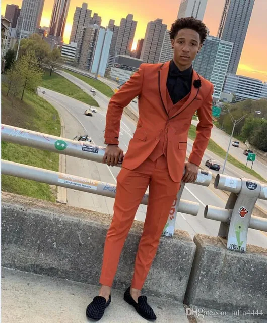 Handsome Orange Slim Fit Mens Suits 