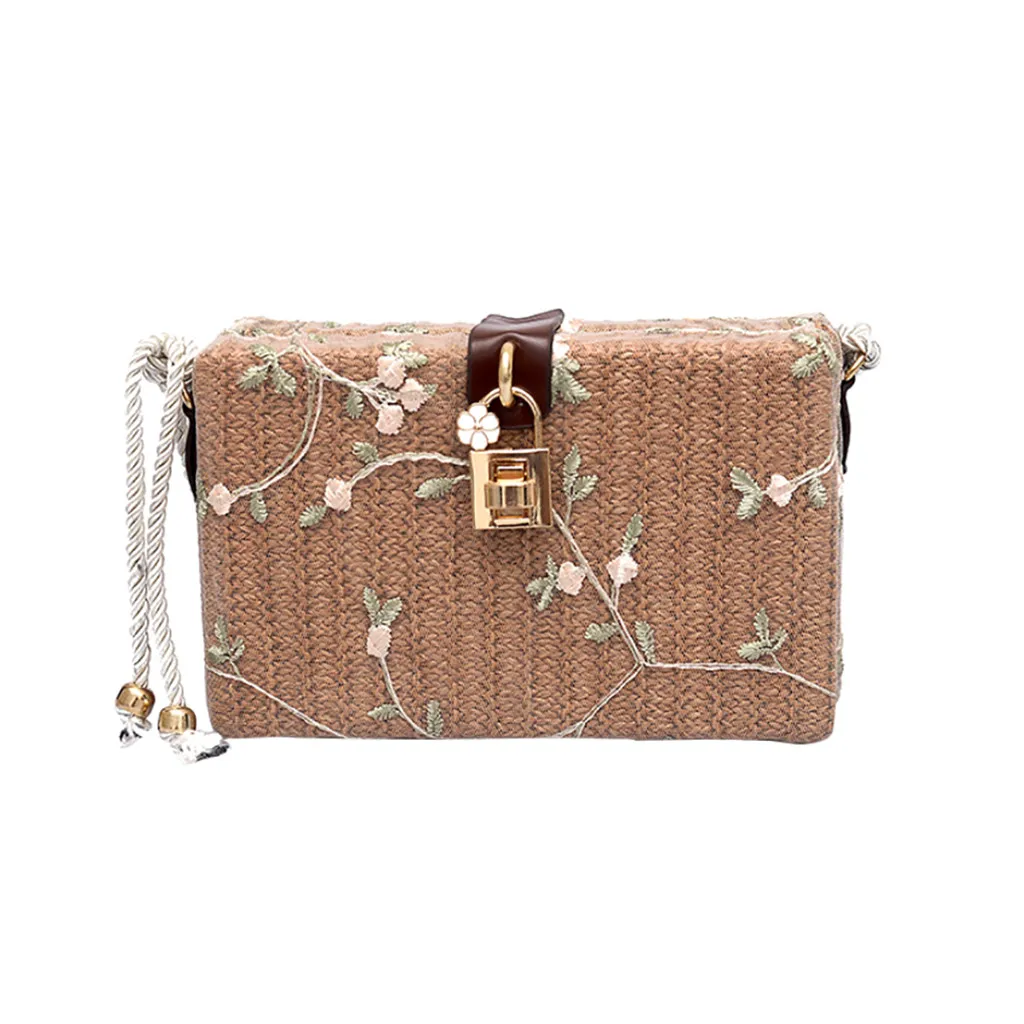 

MUQGEW Fashion Straw Bags Women Jelly Bag Women's Lace Retro Woven Shoulder Bag Floral Bohemia Handbag Beach Bag #812